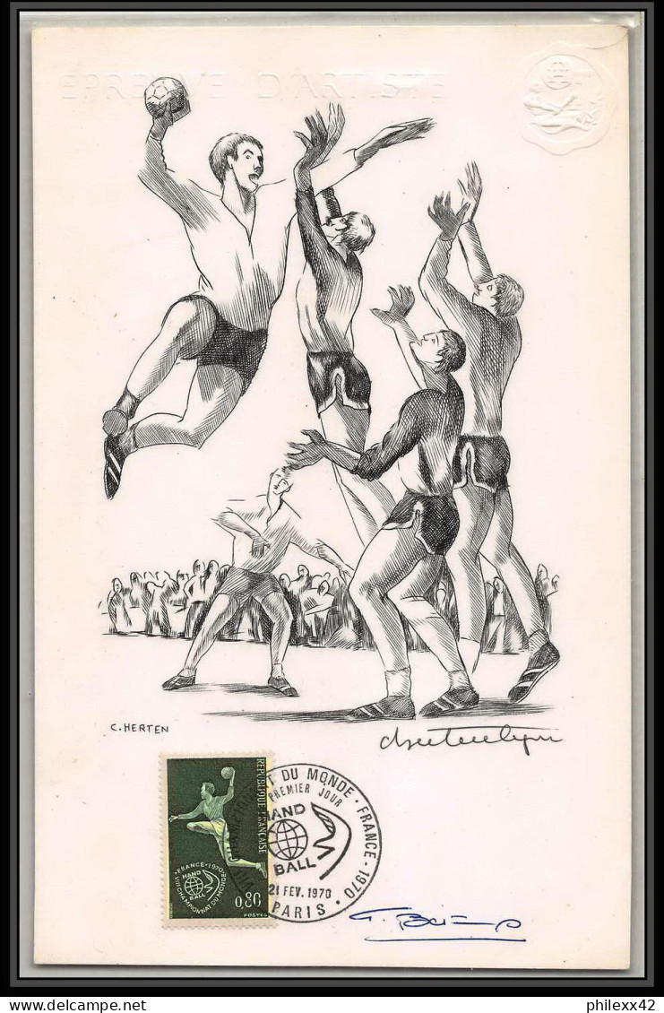 2364a N°1629 Championnat Du Monde De Handball 1970 France Lot De 4 Epreuve D'artiste Artist Proof Signe Signed  - Balonmano