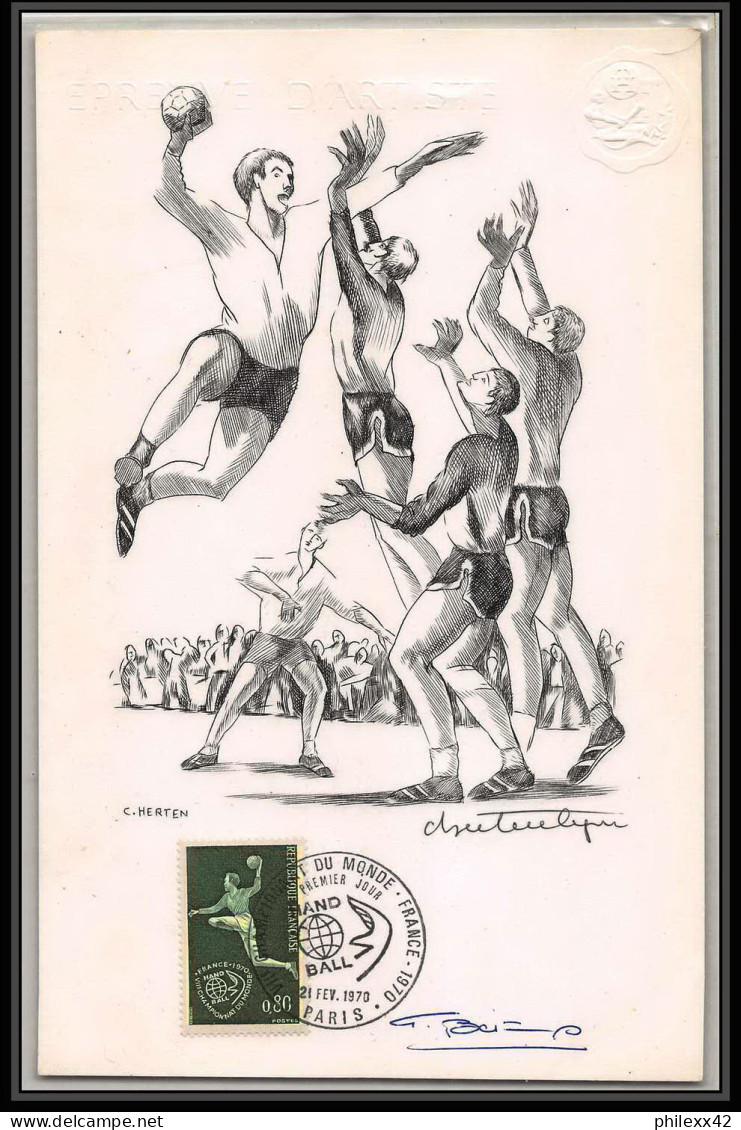 2364a N°1629 Championnat Du Monde De Handball 1970 France Lot De 4 Epreuve D'artiste Artist Proof Signe Signed  - Handball