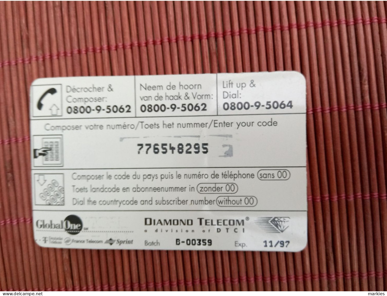 Diamond Telecom With Golbal One Logo On Bakside 2 Phtos  Used Rare ! - [2] Prepaid & Refill Cards