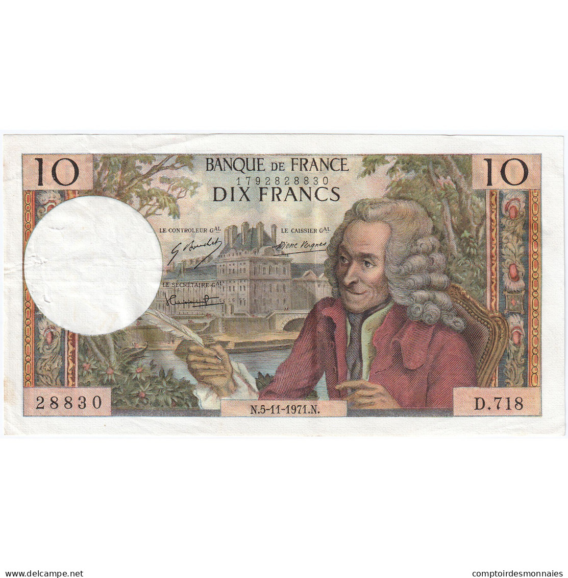 France, 10 Francs, Voltaire, 1971, D.718, SUP, Fayette:62.52, KM:147d - 10 F 1963-1973 ''Voltaire''