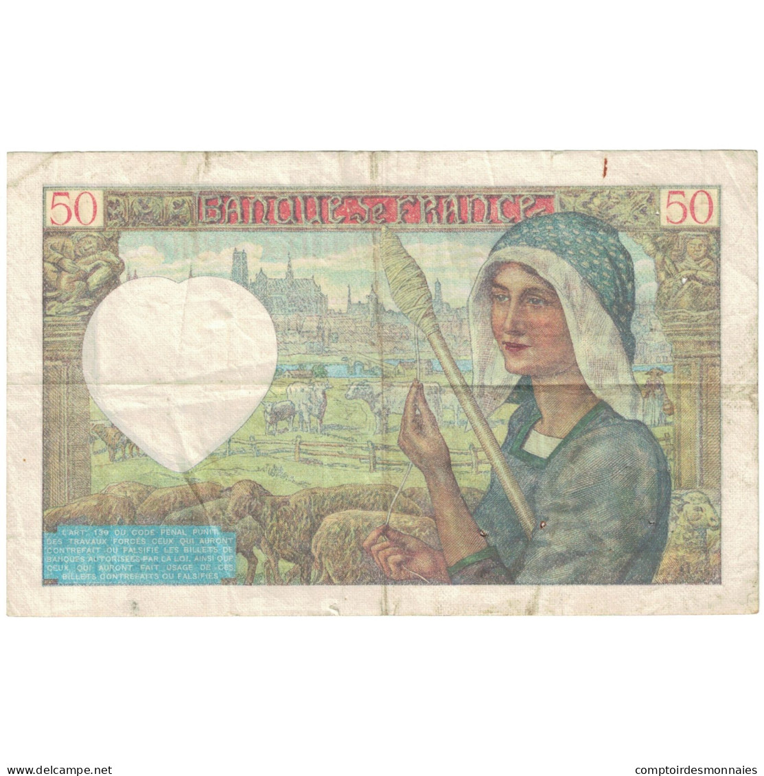 France, 50 Francs, 1940, Z.5, B+, Fayette:19.1, KM:93 - 50 F 1940-1942 ''Jacques Coeur''