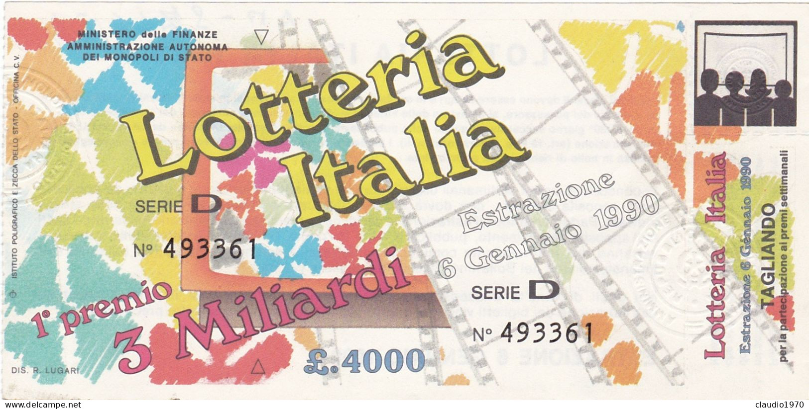 BIGLIETTO DELLA LOTTERIA - NAZIONALE - ESTAZIONE 6/1/1990 - Biglietti Della Lotteria