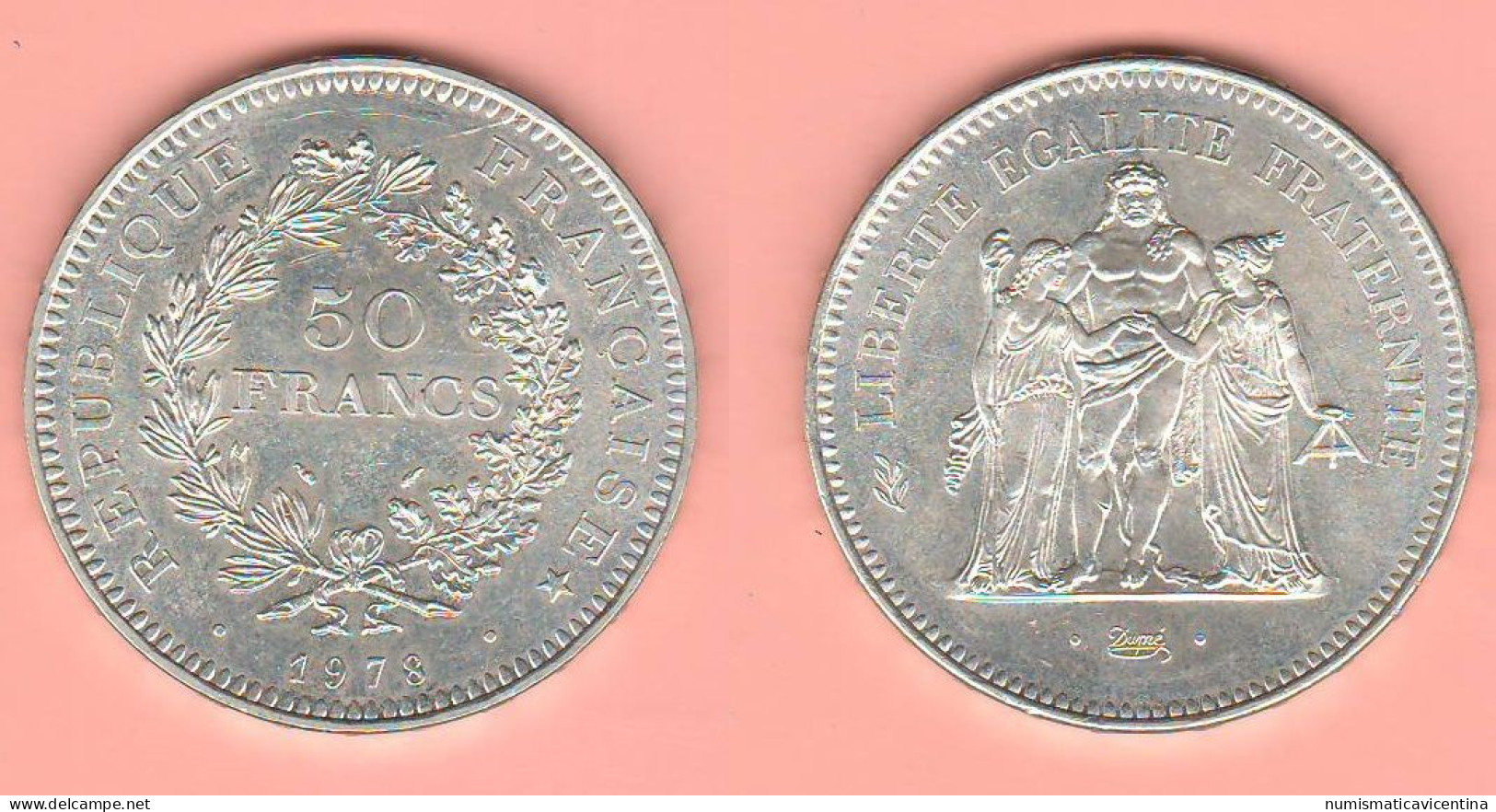Francia 50 Francs 1978 France Hercules Ercole Silver Coin - 50 Francs