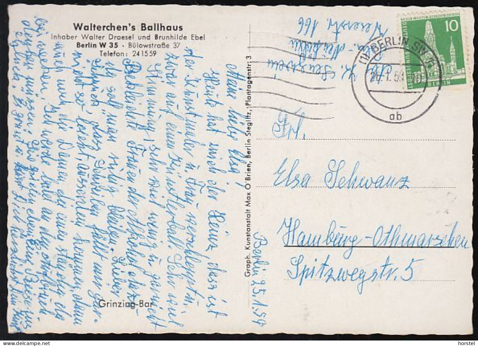 D-10783 Berlin - Walterchens Ballhaus - Bülowstr. 37 - Grinzing-Bar - Nice Stamp "Berlin" - Schöneberg