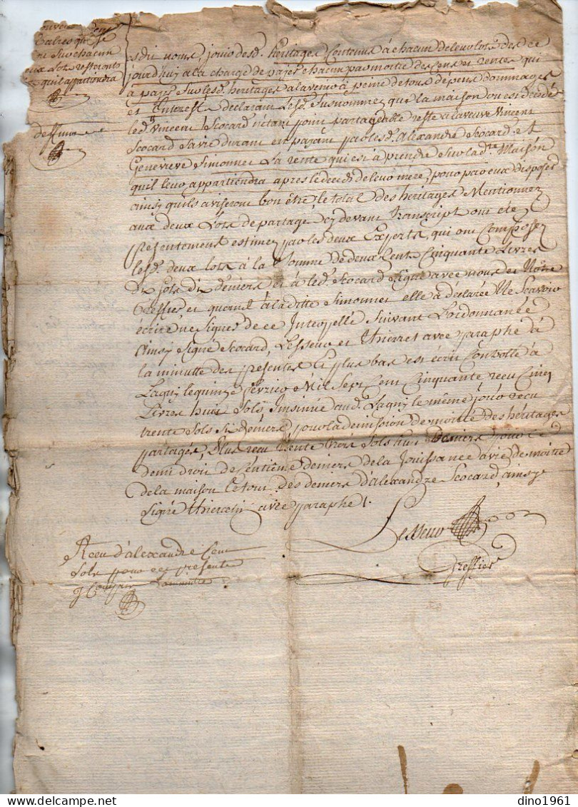 VP22.977 - Cachet De Généralité De PARIS / LAGNY - Acte De 1750 - Partage - Succession SCOCARD De CHESSY ( 77 ) - Algemene Zegels