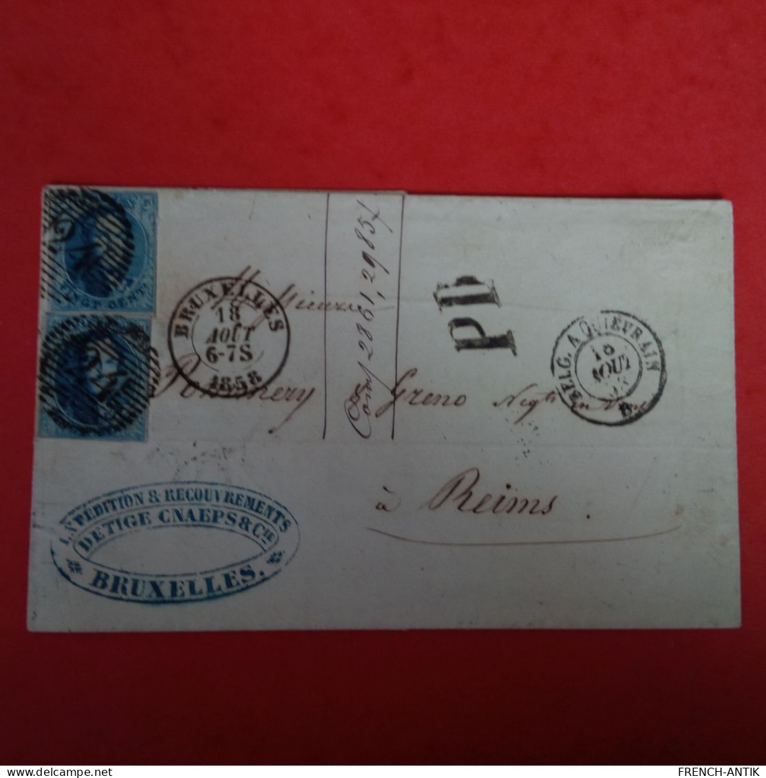 LETTRE BRUXELLES POUR REIMS CACHET PD 1858 - 1849-1865 Medaillons (Varia)