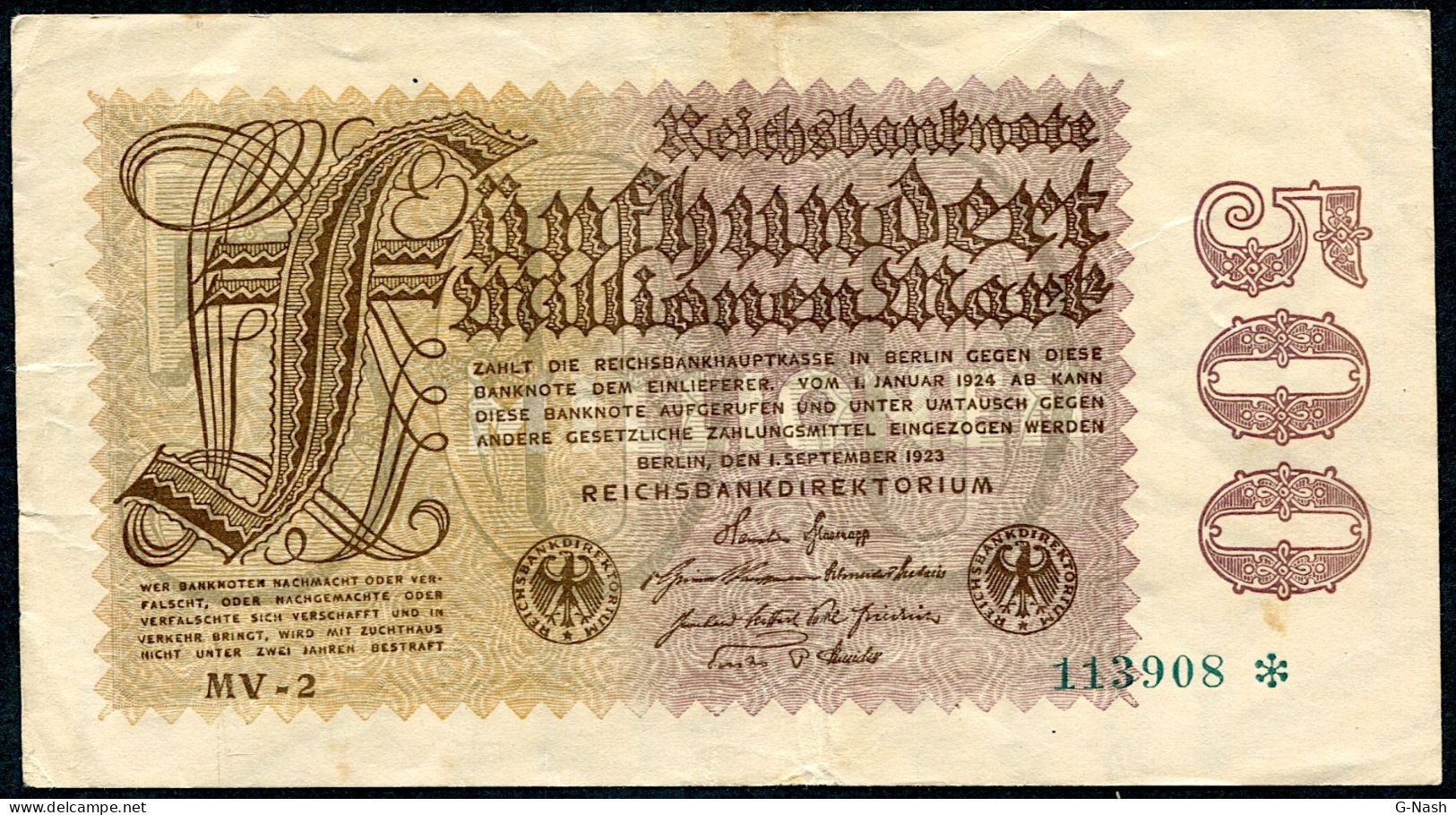 ALLEMAGNE - 500 Millions De Marks (1923) - Billet Usagé - Autres & Non Classés