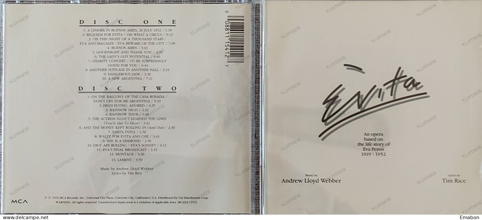 BORGATTA - FILM MUSIC  - 2 Cd  ANDREW LLOYD WEBBER - EVITA - MCA RECORDS 2000 - USATO In Buono Stato - Filmmusik