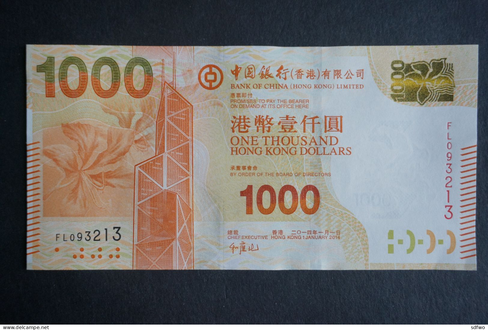 (M) HONG KONG 2014 BANK OF CHINA BANKNOTES 1000 DOLLARS - #FL093213 (UNC) - Hong Kong