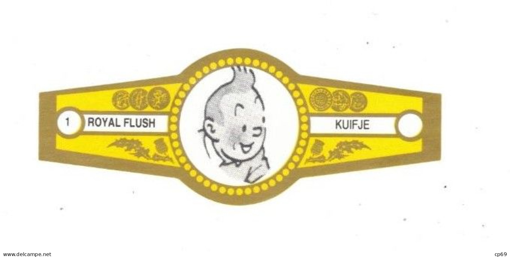 1) Bague De Cigare Série Tintin Jaune Dorée Royal Flush Kuifje Tintin Détective En Superbe.Etat - Objets Publicitaires
