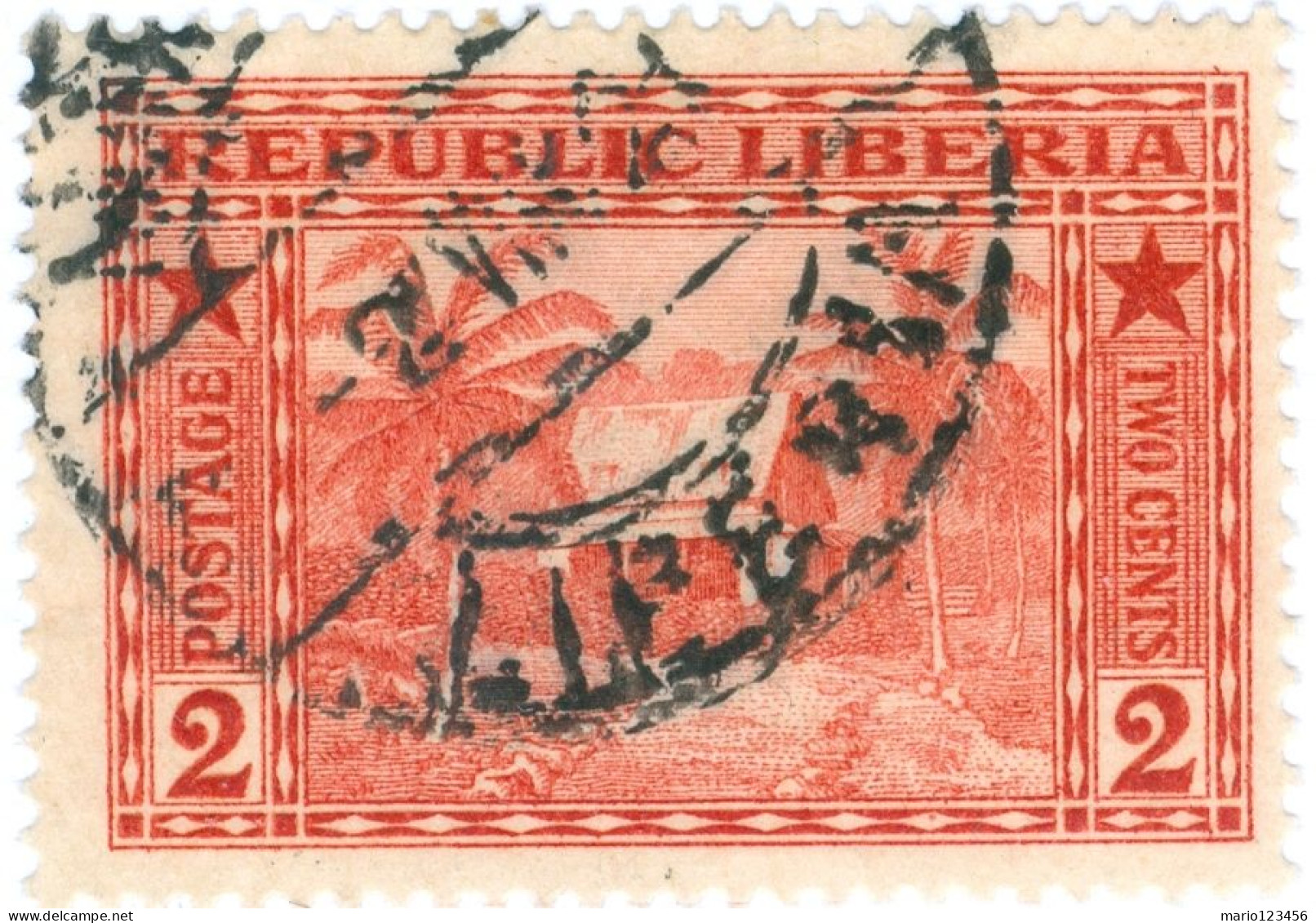 LIBERIA, PAESAGGI, LANDSCAPE, 1914, FRANCOBOLLI USATI Mi:LR 126, Scott:LR 134, Yt:LR 114 - Liberia