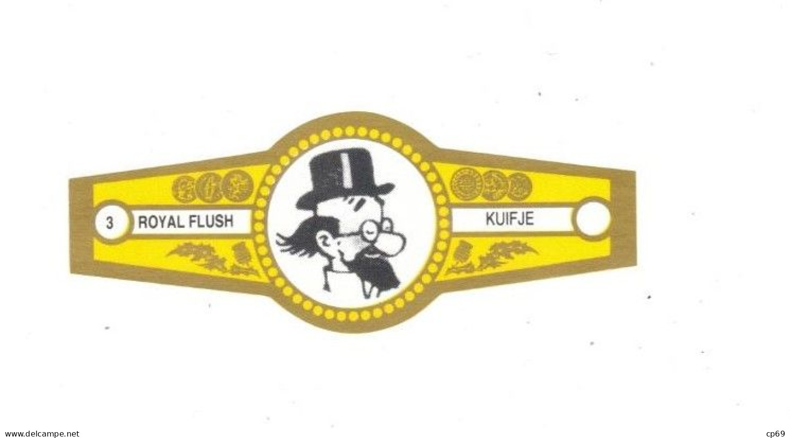 3) Bague De Cigare Série Tintin Jaune Dorée Royal Flush Kuifje Le Professeur Siclone En Superbe.Etat - Objets Publicitaires