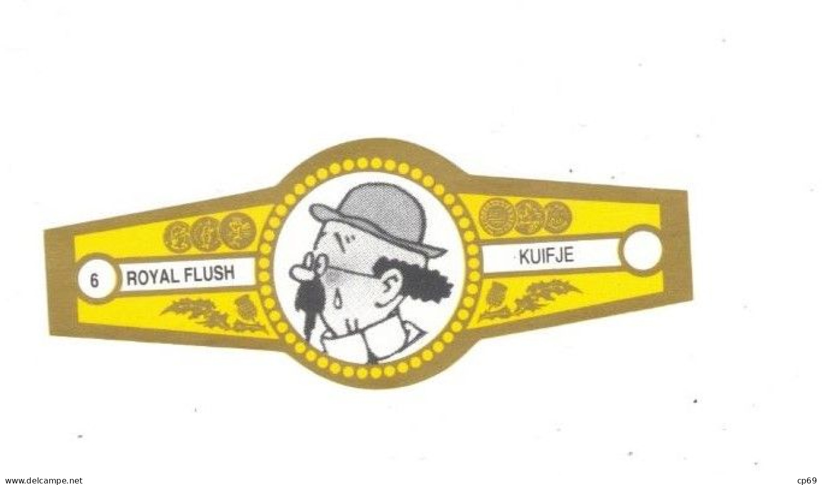 6) Bague De Cigare Série Tintin Jaune Dorée Royal Flush Kuifje Professeur Tournesol En Superbe.Etat - Objets Publicitaires