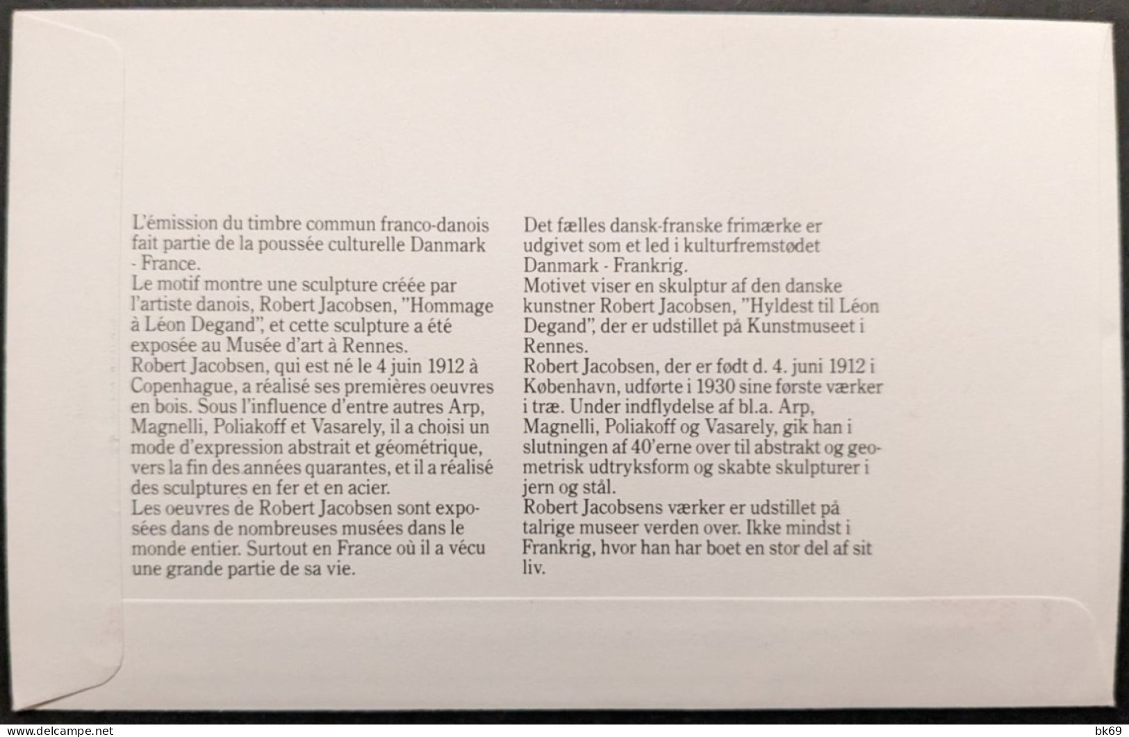 Emission Commune France - Danemark 22 Septembre 1988 Robert Jacobsen Danmark Frankrig - 1980-1989