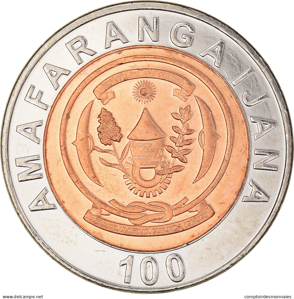 Monnaie, Rwanda, 100 Francs, 2007, British Royal Mint, TTB+, Bimétallique - Rwanda