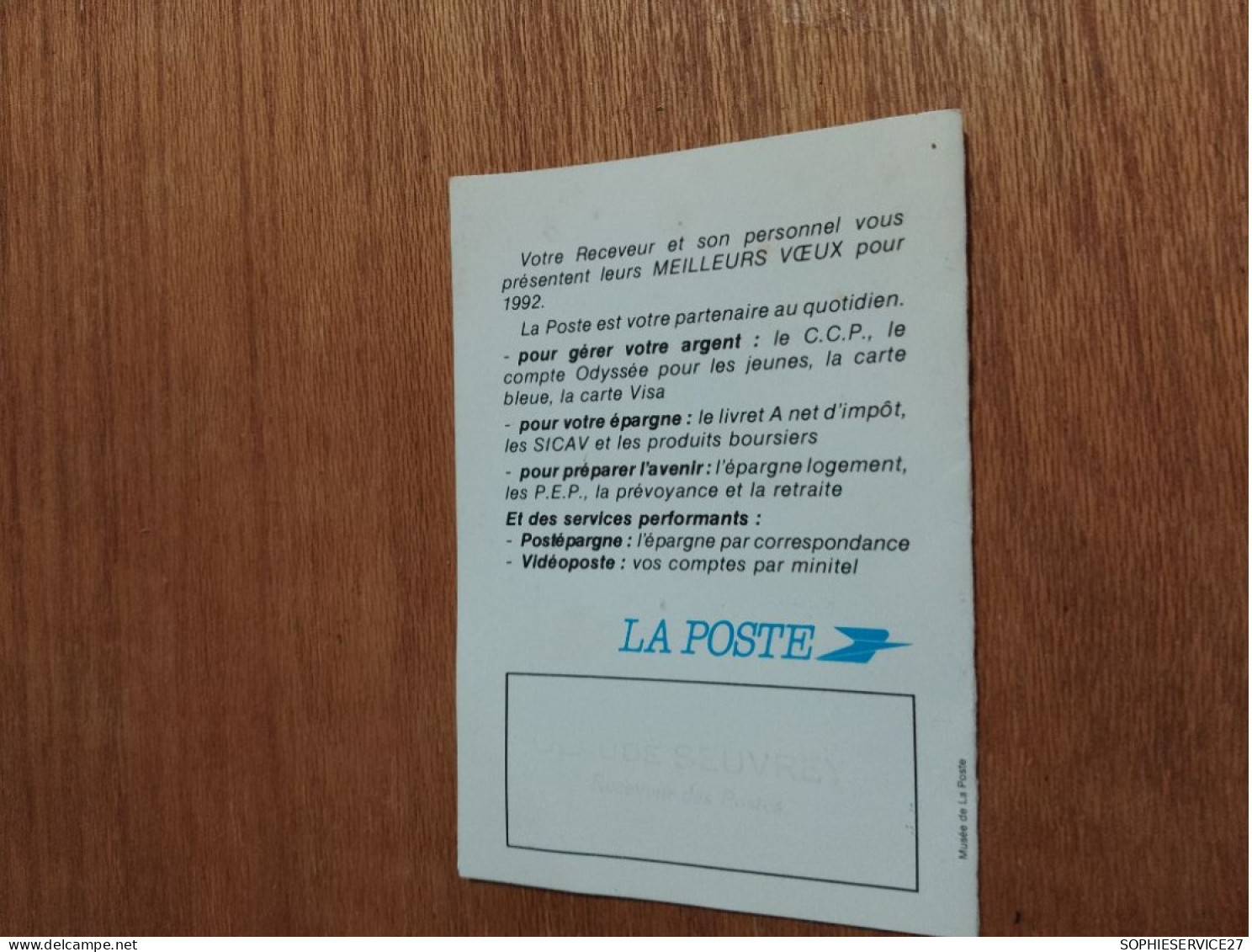 533 //  PETIT CALENDRIER LA  POSTE 1992 - Petit Format : 1991-00