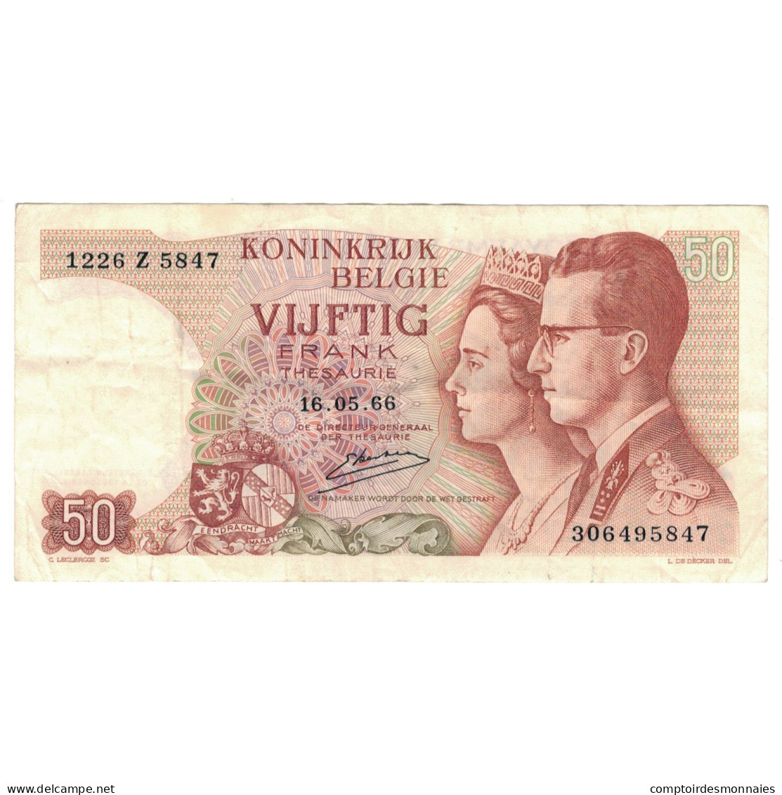 Billet, Belgique, 50 Francs, 1966, 1966-05-16, KM:139, TTB - 50 Franchi