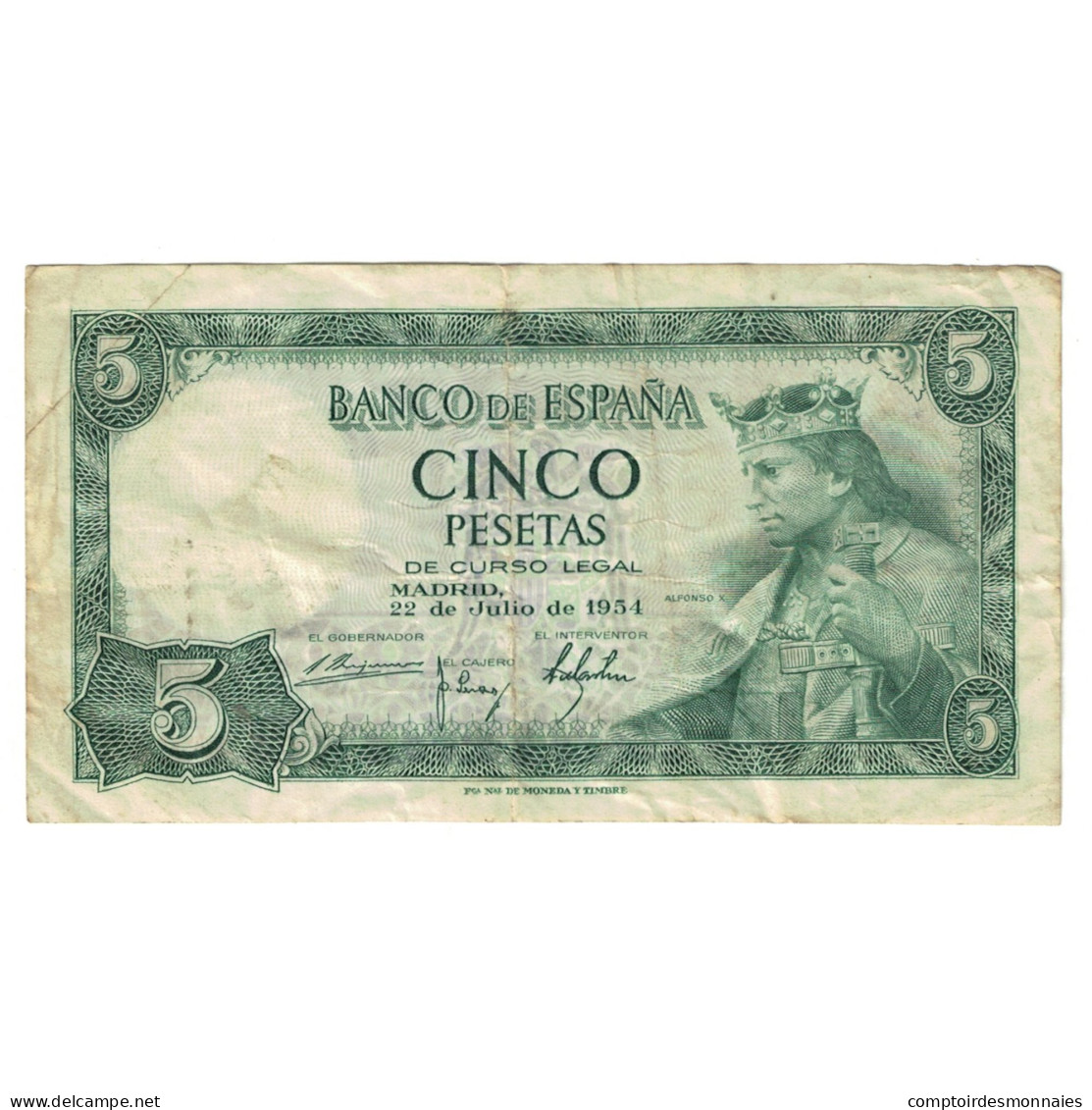 Billet, Espagne, 5 Pesetas, 1954, 1954-07-22, KM:146a, TTB - 5 Pesetas