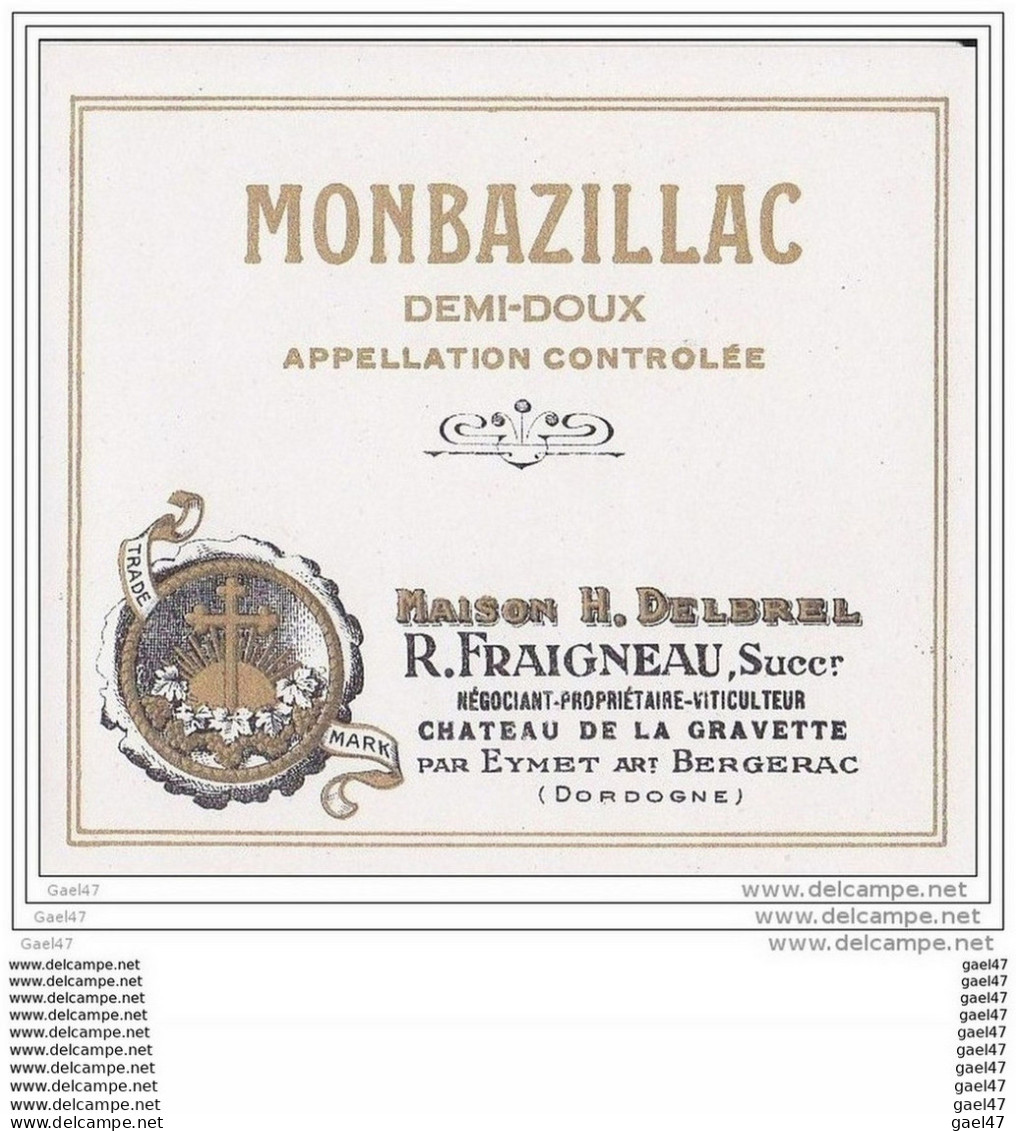 Très Vieille Etiquette Rare Vin De Messe -Réf-JP-M-610- MONBAZILLAC ( Appellation  Contrôlé ) - Monbazillac