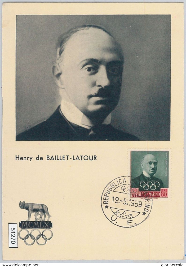 51270 - SAN MARINO - MAXIMUM CARD - 1959  Olympic Games BAILLET LATOUR - Zomer 1960: Rome