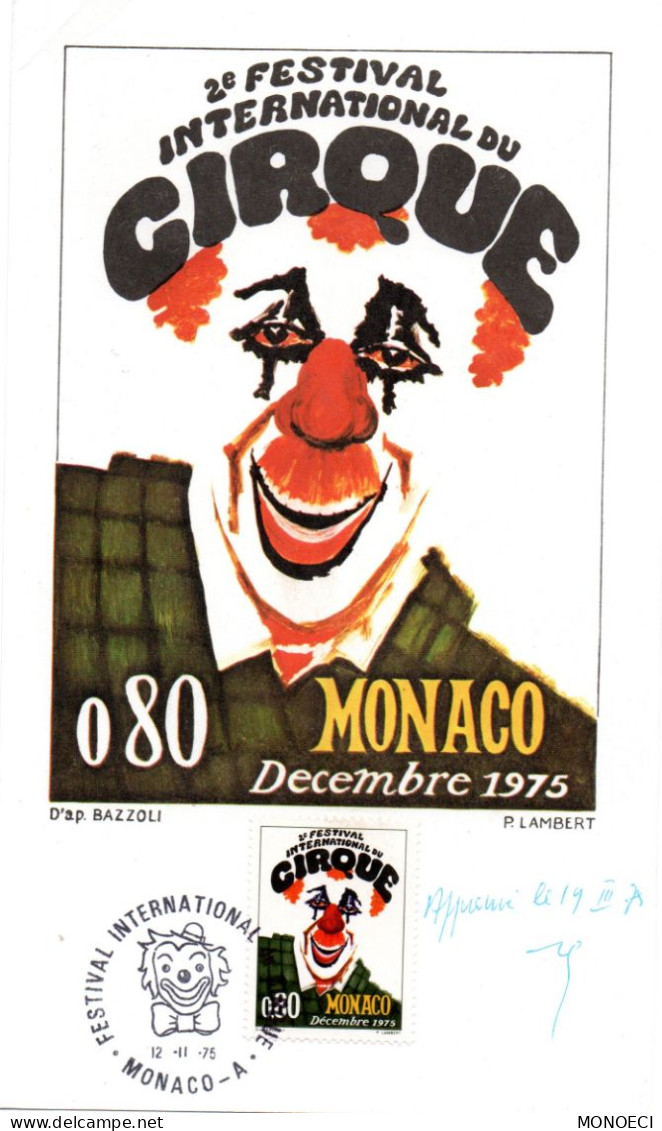 MONACO -- MONTE CARLO -- Carte 2e Festival International Du Cirque MONACO Déc.1975 - Gebruikt