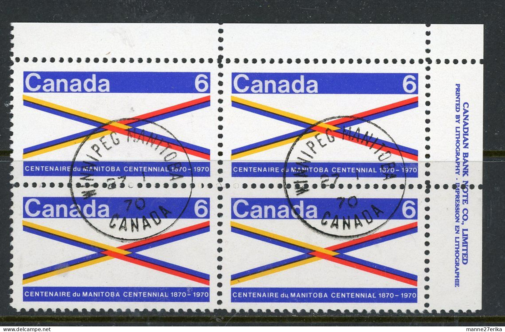 Canada USED Plate Block 1970 Manitoba Centennial - Gebruikt