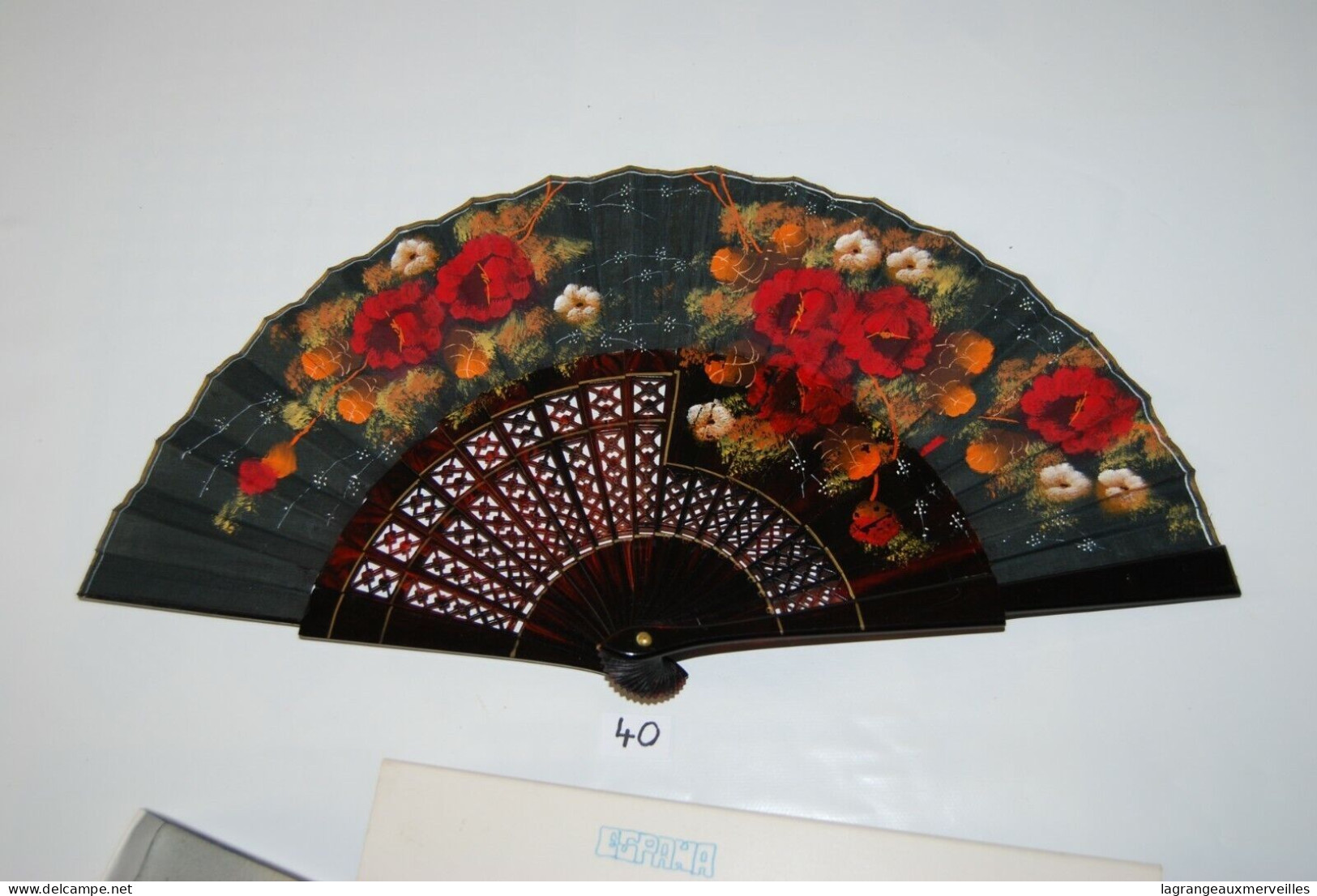 C40 Ancien éventail - Décor Asiatique - Floral - Fleurs - Fans