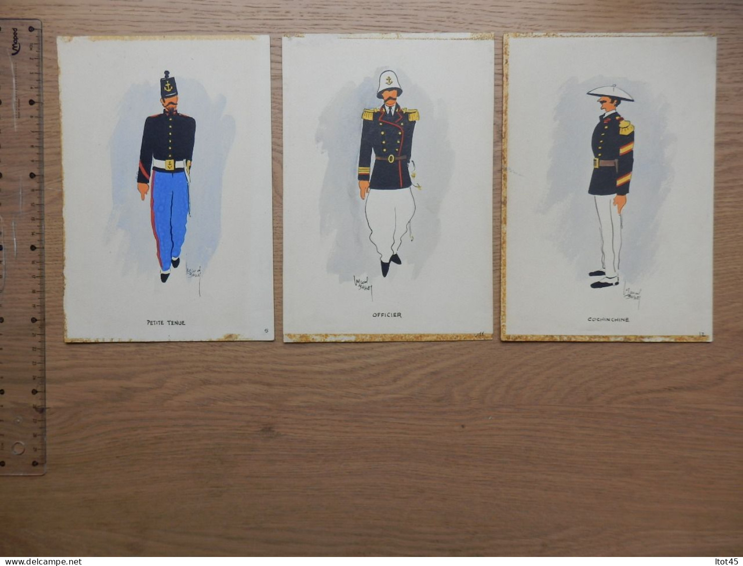 LOT DE 3 GRAVURES COULEURS OFFICIER PETITE TENUE COCHINCHINE - Uniformen