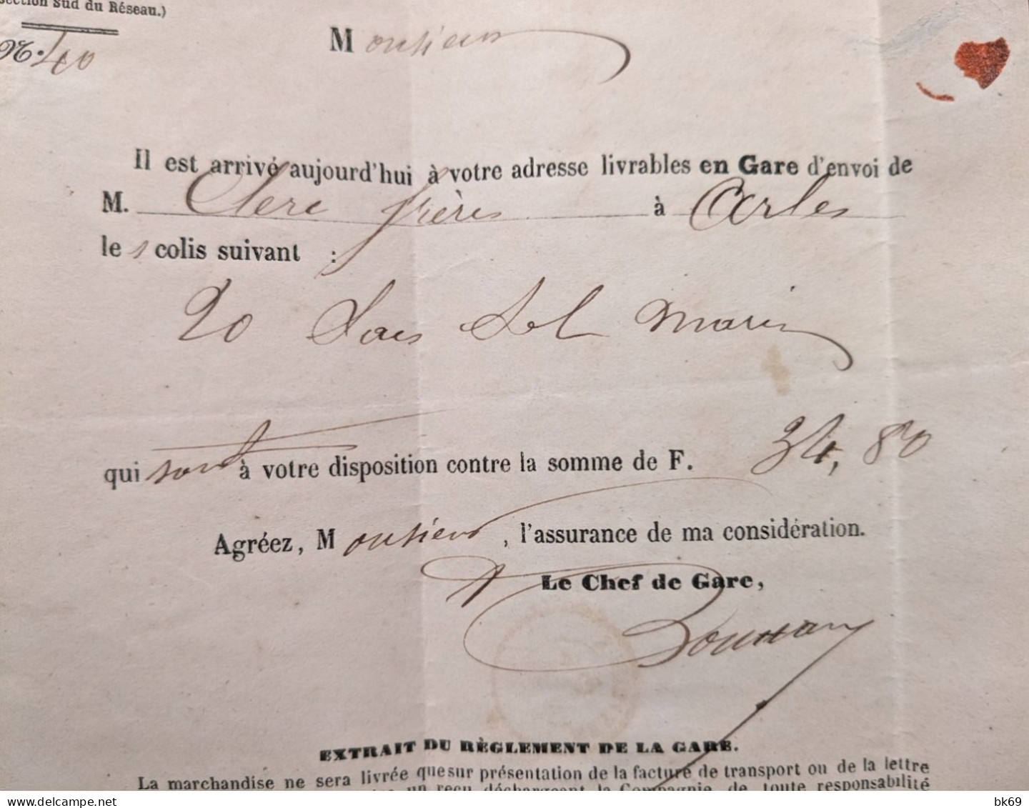 Méximieux Courrier Du Chef De Gare, Chemin De Fer PLM,( Obl. Gros Chiffres 2342 ) Du 28 Février1863 Pour Chalamont - Spoorwegpost