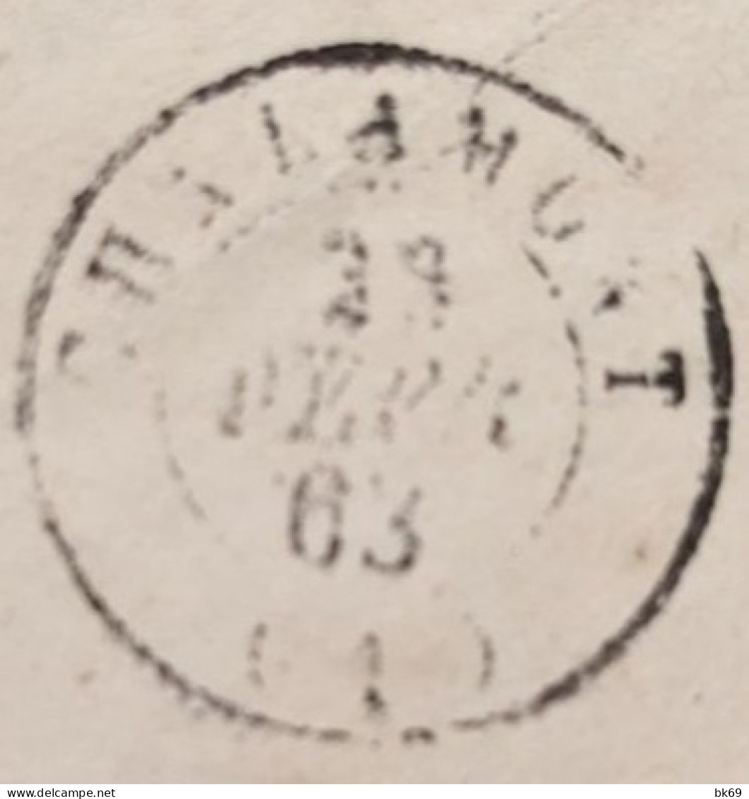 Méximieux Courrier Du Chef De Gare, Chemin De Fer PLM,( Obl. Gros Chiffres 2342 ) Du 28 Février1863 Pour Chalamont - Bahnpost