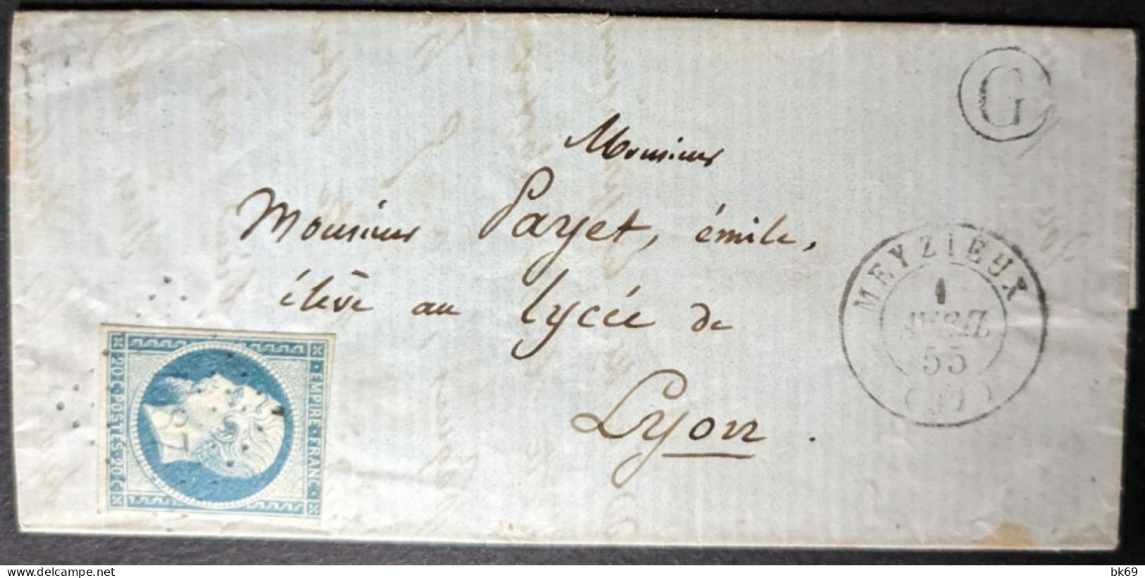 Meyzieux Ob. Petits Chiffres 1987 Du 1 Avril 1855 Pour Lyon, Meyzieu - 1849-1876: Période Classique