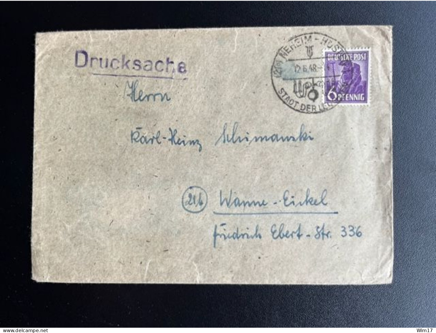 GERMANY 1948 LETTER NEHEIM HUSTEN TO WANNE EICKEL 12-06-1948 DUITSLAND DEUTSCHLAND - Entiers Postaux