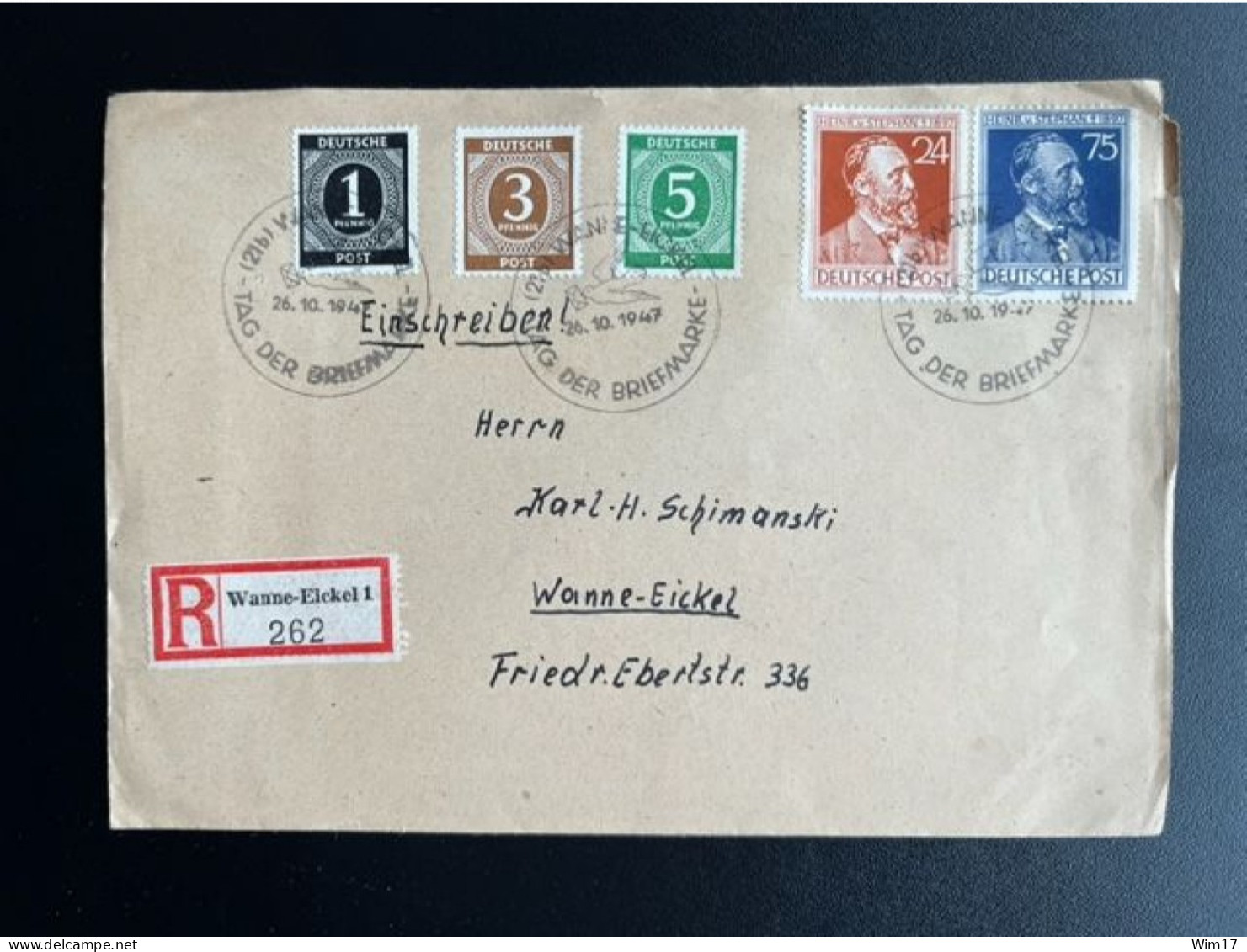 GERMANY 1947 REGISTERED LETTER WANNE EICKEL 26-10-1947 DUITSLAND DEUTSCHLAND EINSCHREIBEN - Postal  Stationery