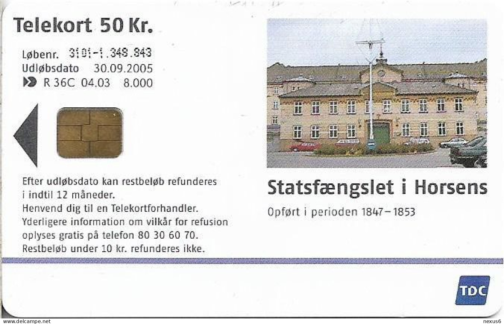 Denmark - Tele Danmark (chip) - Horsens State Prison (Cn.3101) - TDR036C - 04.2003, 50kr, 8.000ex, Used - Denemarken