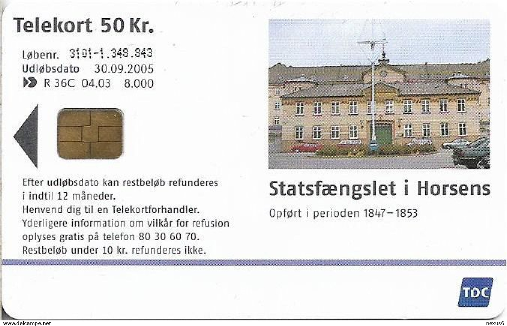 Denmark - Tele Danmark (chip) - Horsens State Prison (Cn.3101) - TDR036C - 04.2003, 50kr, 8.000ex, Used - Dänemark