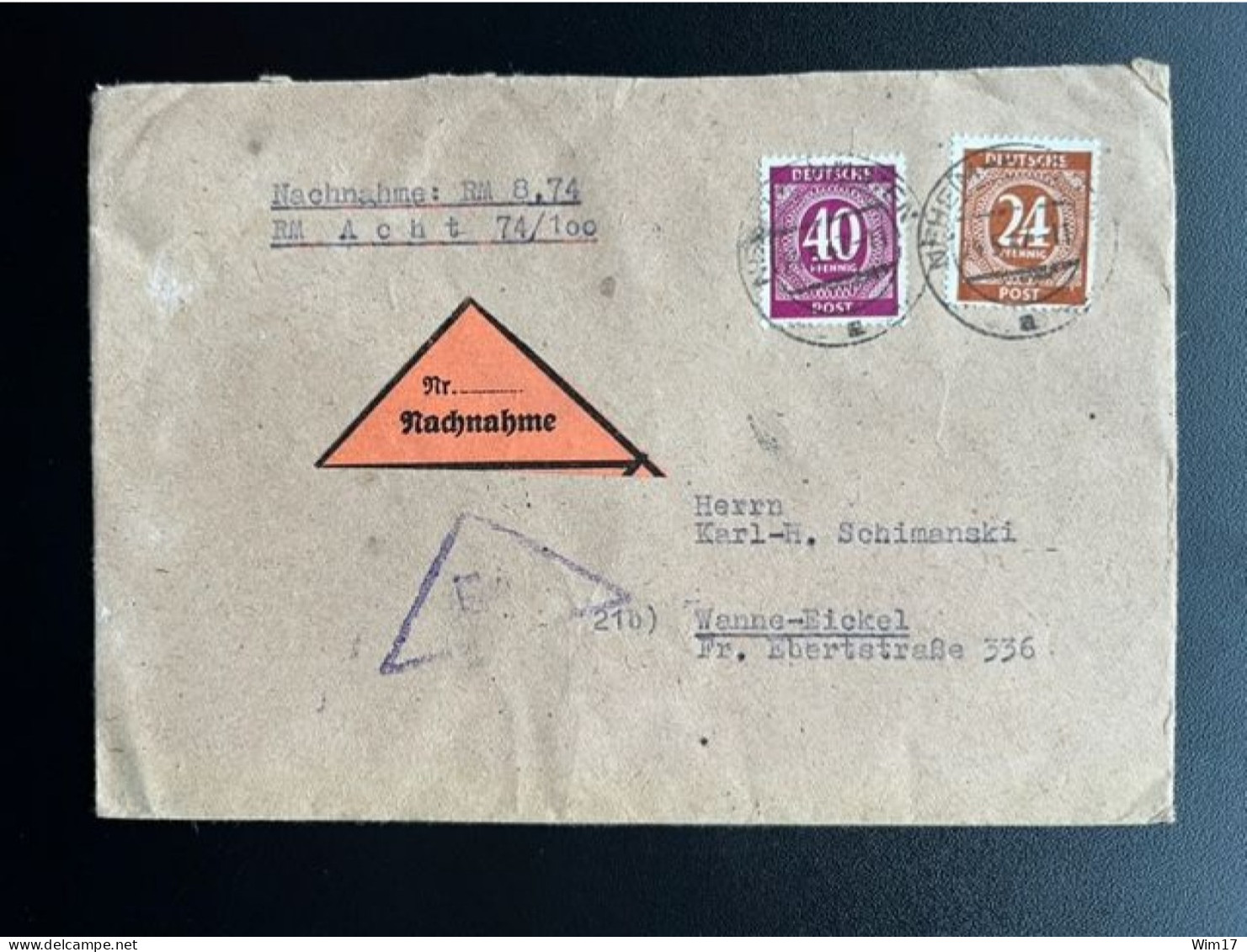 GERMANY 1947 LETTER NEHEIM HUSTEN TO WANNE EICKEL 24-05-1947 DUITSLAND DEUTSCHLAND NACHNAHME - Postal  Stationery