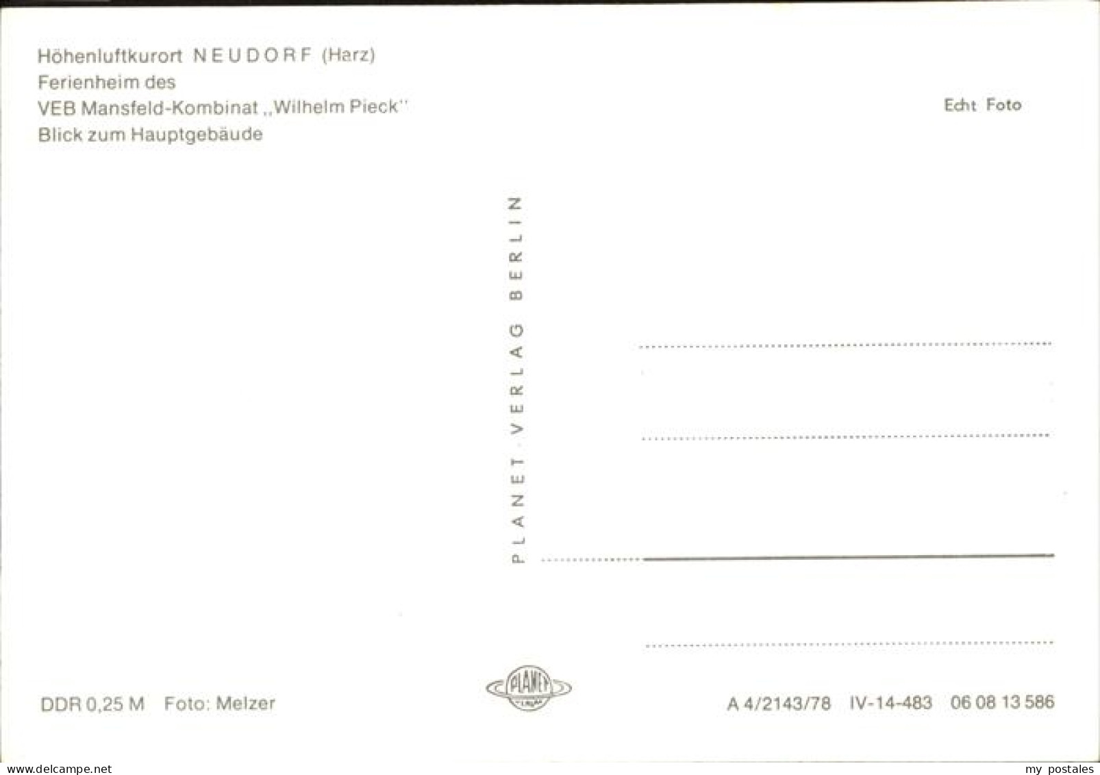 41226191 Neudorf Harzgerode Ferienheim VEB Mansfeld-Kombinat Wilhelm Pieck Harzg - Harzgerode