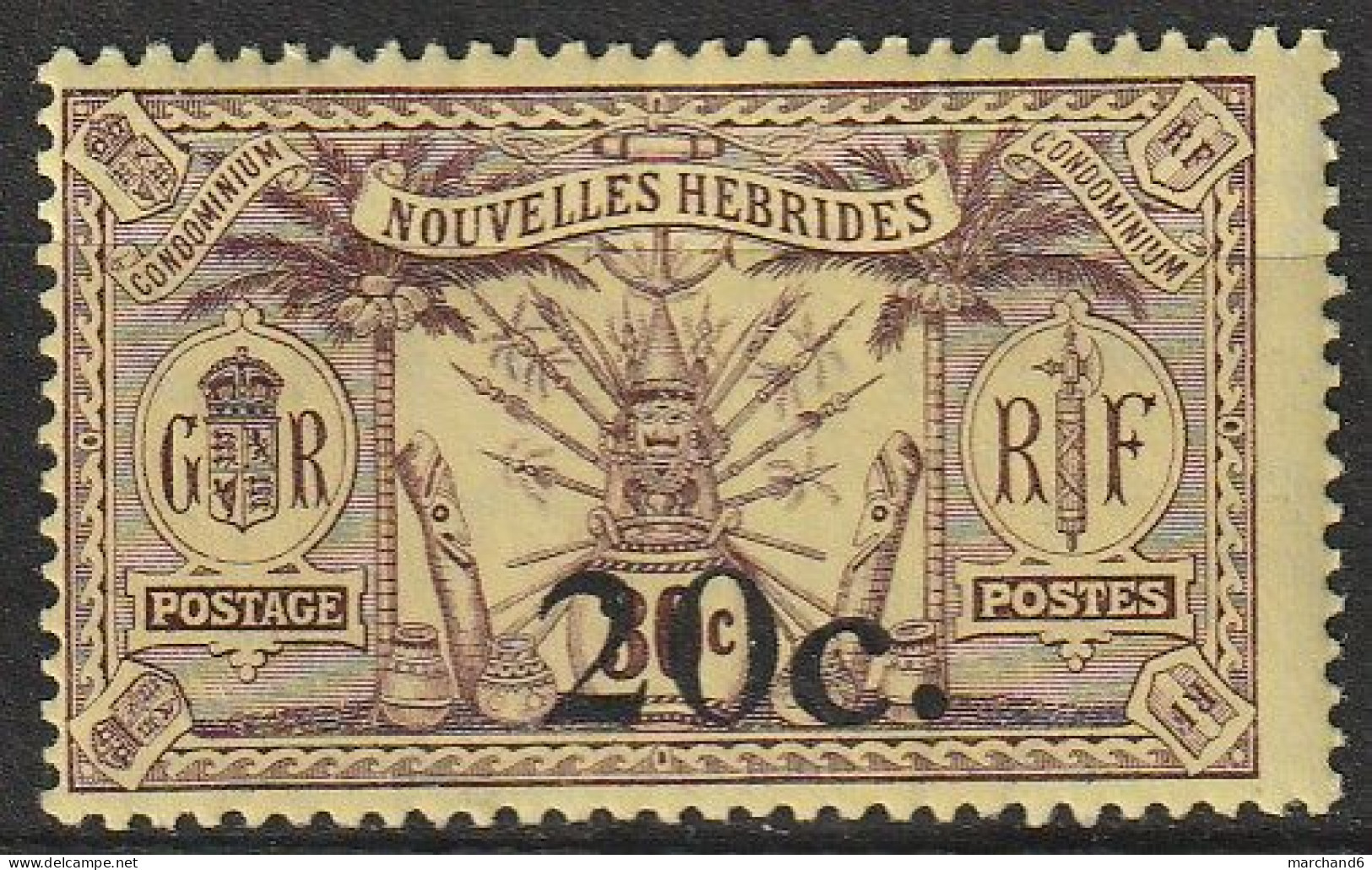 Nouvelles Hébrides Idole Indigène 1911/1912 Surchargés N°62 Neuf* - Unused Stamps