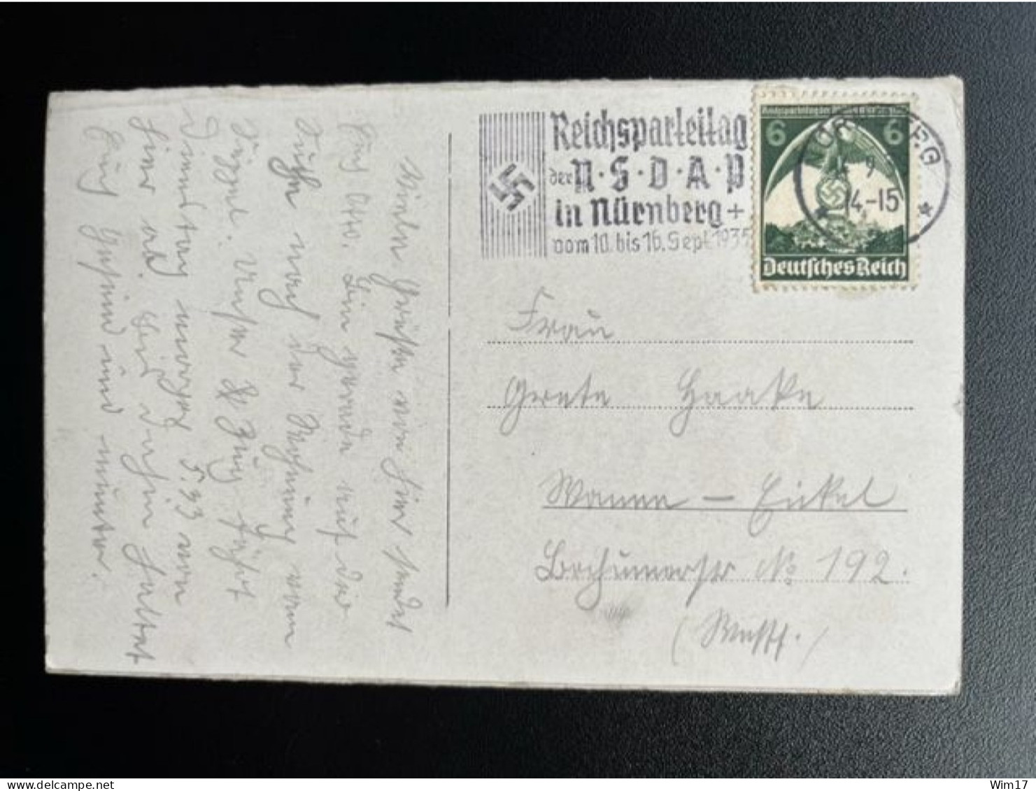 GERMANY 1935 POSTCARD NURNBERG TO WANNE EICKEL 14-09-1935 DUITSLAND DEUTSCHLAND REICHSPARTEITAG NSDAP - Private Postal Stationery