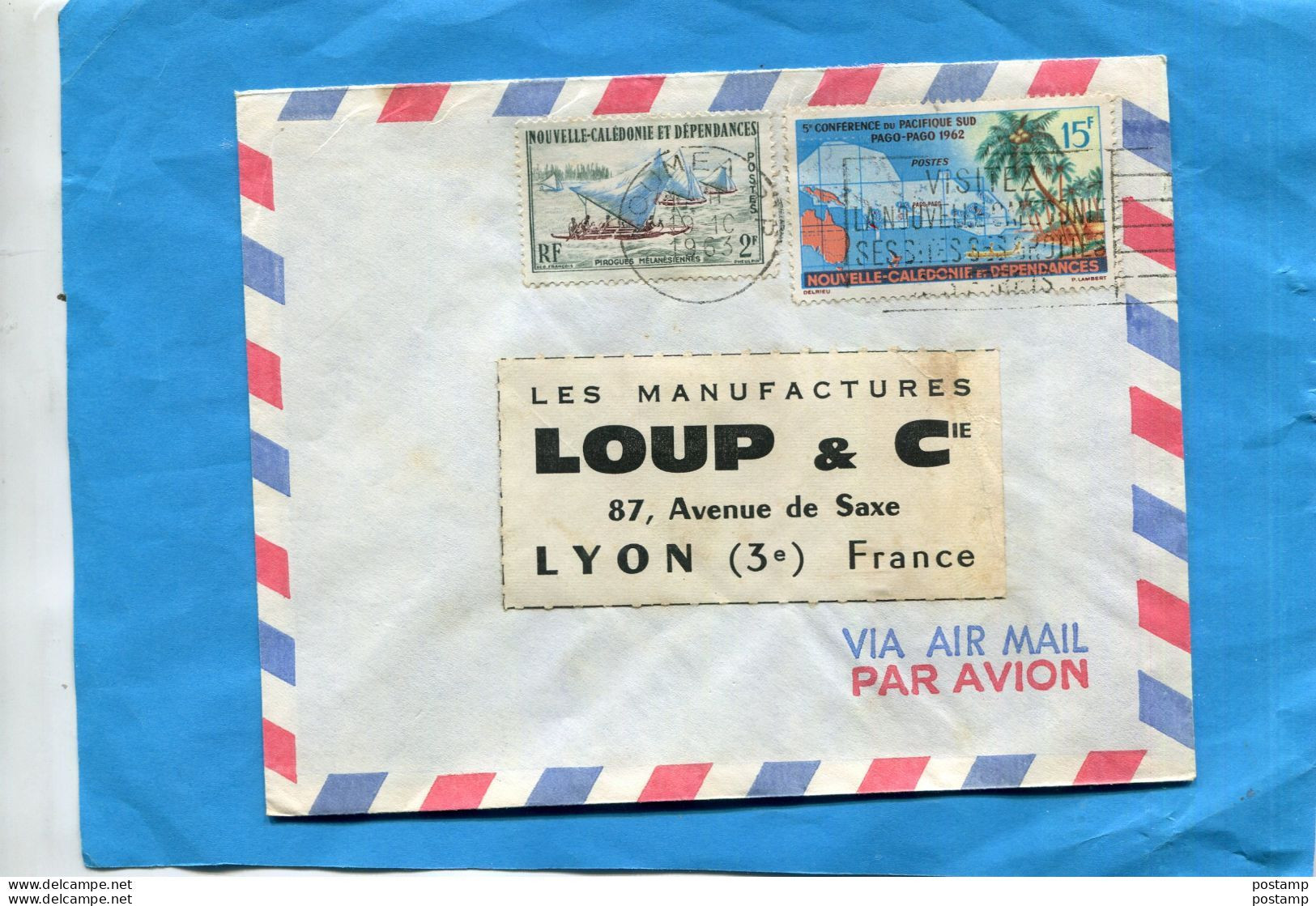 Marcophilie-Nouvelle Calédonie  -lettre -pour France Cad  1963-+ Flamme""visitez..2  Stamps N°302+305conférence Pacifiq - Storia Postale