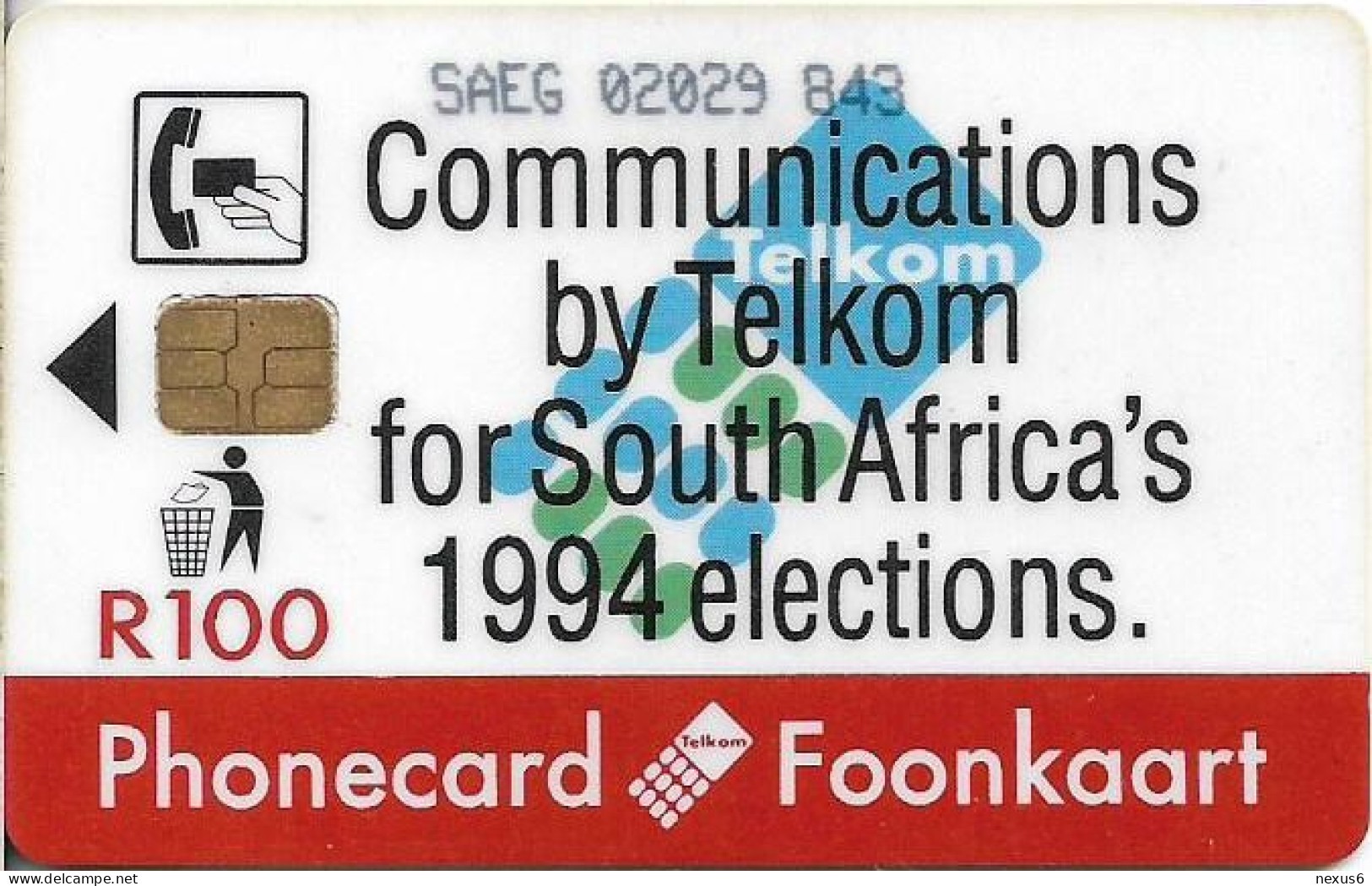 S. Africa - Telkom - Cape Town, Elections '94, 1994, 100R, 30.000ex, Used - Afrique Du Sud