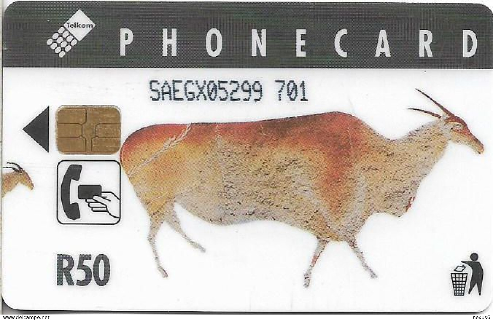 S. Africa - Telkom - Large Herd 2, (Cn. Dashed Ø, Thin), Chip Siemens S30, 1994, 50R, Used - South Africa