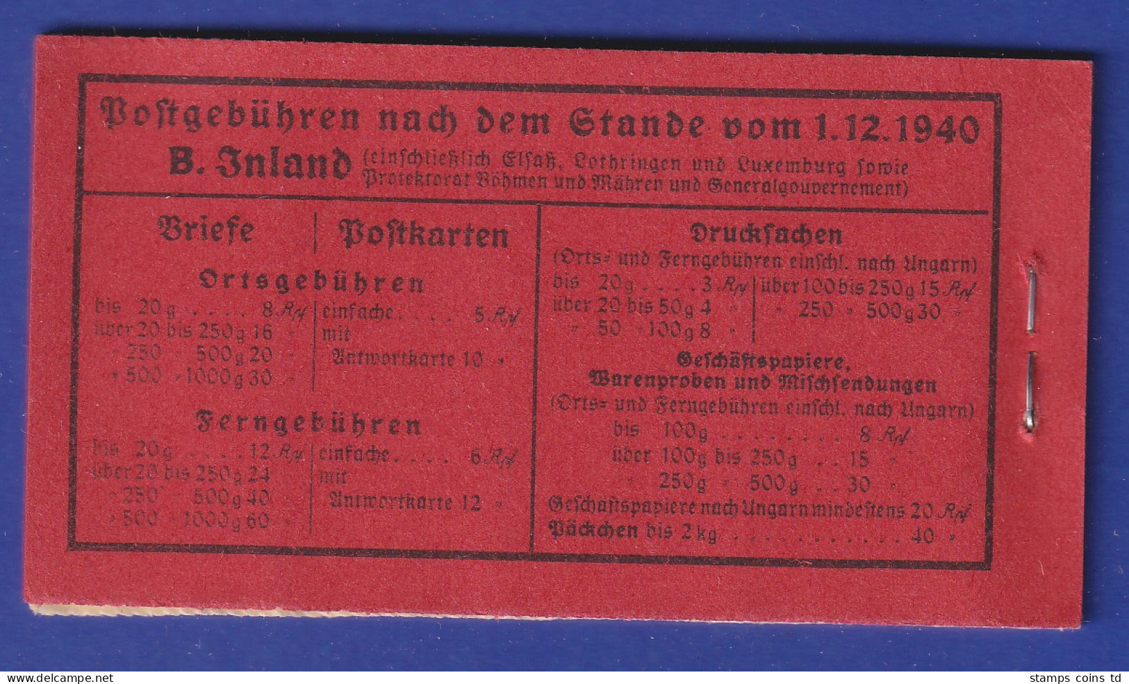 Deutsches Reich 1940/41 Markenheftchen Mi.-Nr. 39.4 Postfrisch ** - Booklets