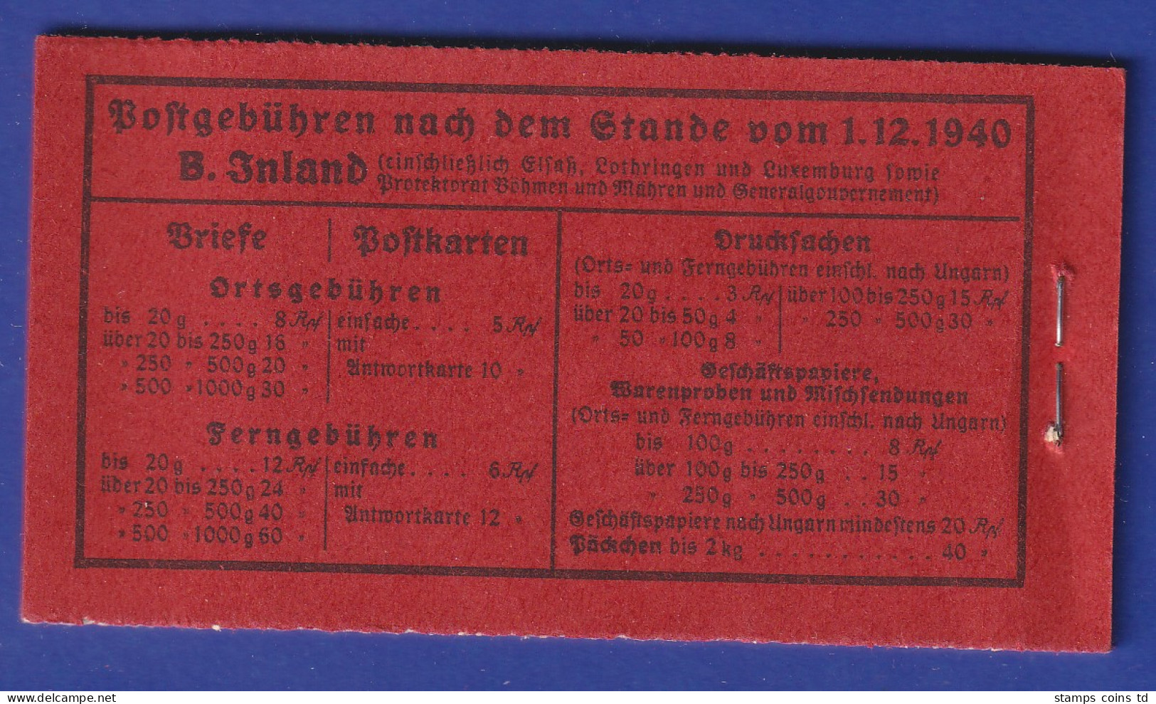 Dt. Reich 1940/41 Markenheftchen Mi.-Nr. 39.5 Postfrisch ** - Postzegelboekjes