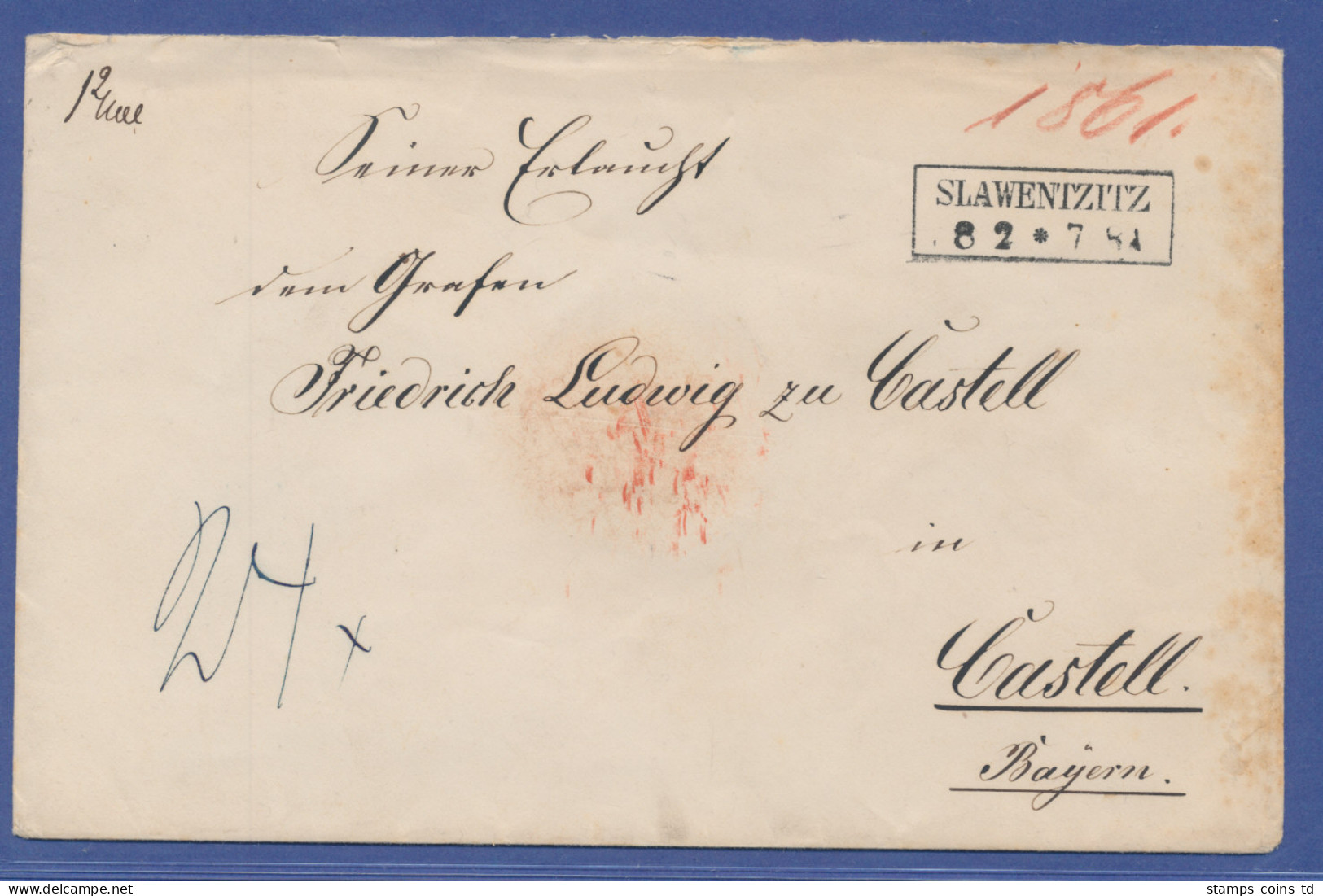 Brief  Mit Kastenstempel SLAWENTZITZ 1861 Gelaufen Nach Castell - Andere & Zonder Classificatie