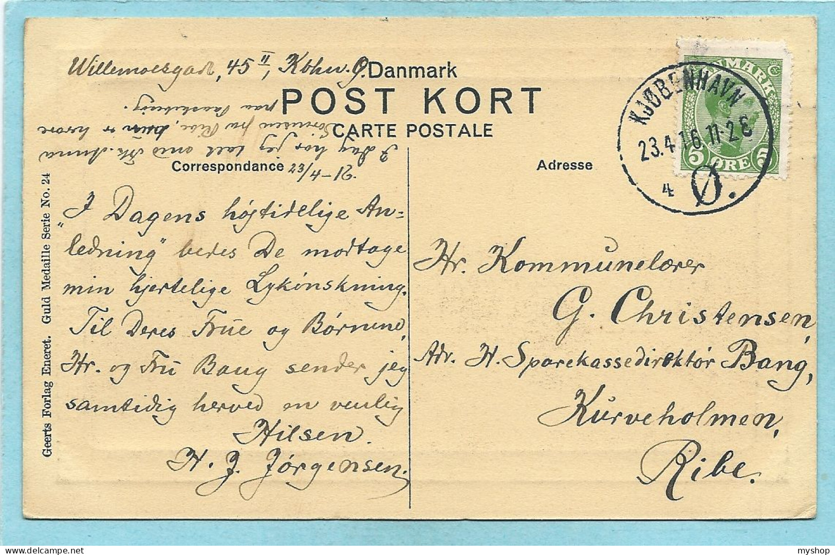 DK084_*   KJØBENHAVN * HAVNEPARTI Ved LANGELINIE * SENT  To RIBE 1916 - Danemark