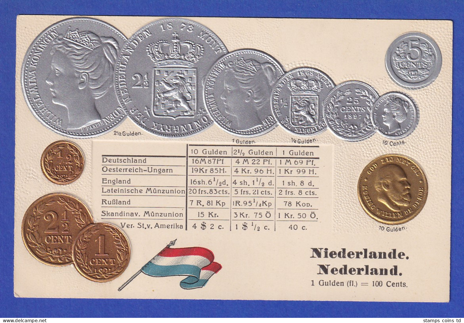 Historische Postkarte Münzen Niederlande, Edler Prägedruck, Silber Und Golden ! - 100 - 499 Cartes