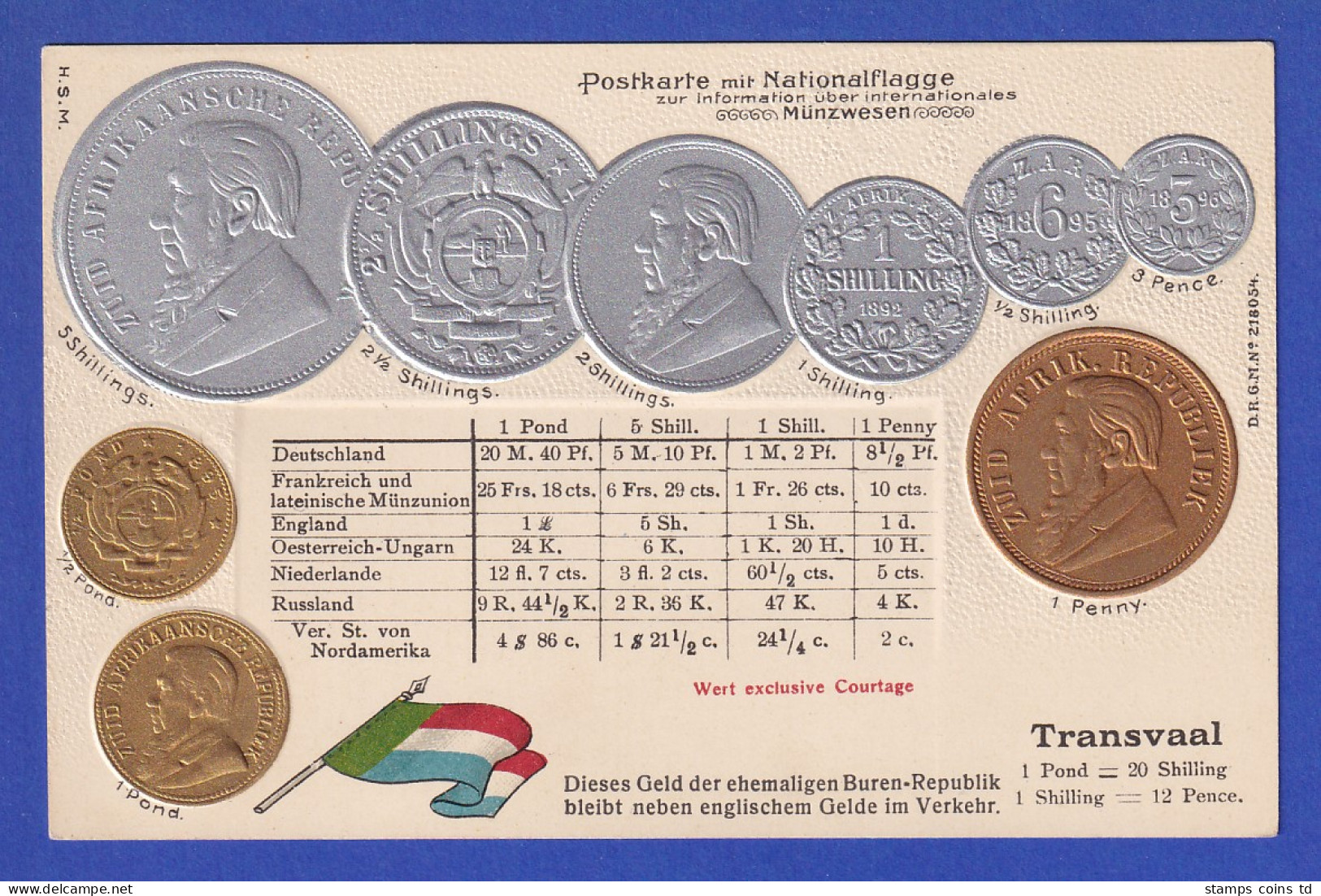 Historische Postkarte Münzen Transvaal, Edler Prägedruck, Silber Und Golden ! - 100 - 499 Cartes