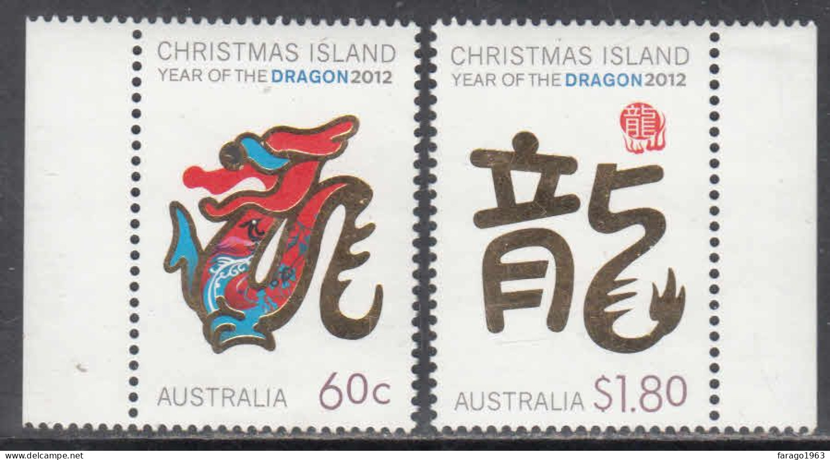 2012 Christmas Island Year Of The Dragon GOLD Complete Set Of 2 MNH - Christmas Island