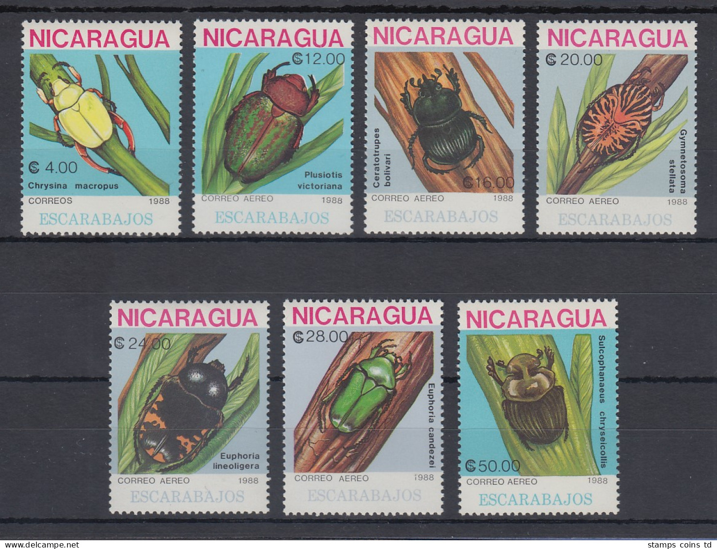 Nicaragua 1988 Käfer Mi.-Nr. 2894-2900 Kpl. Satz 7 Werte ** - Nicaragua